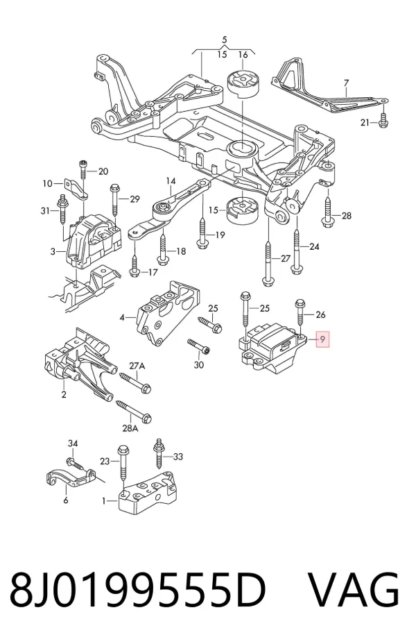 Coxim (suporte) esquerdo de motor 8J0199555D VAG
