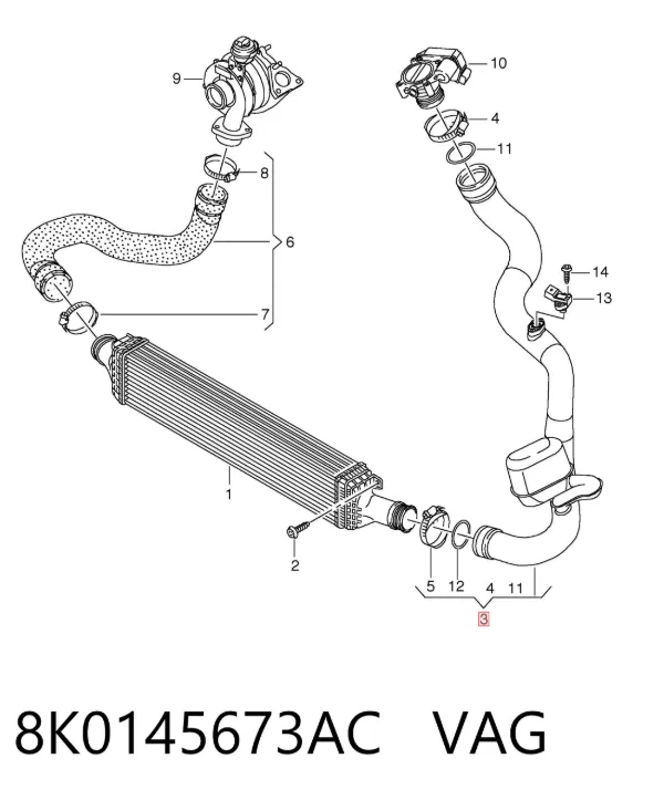 Mangueira (cano derivado) de intercooler 8K0145673AC VAG