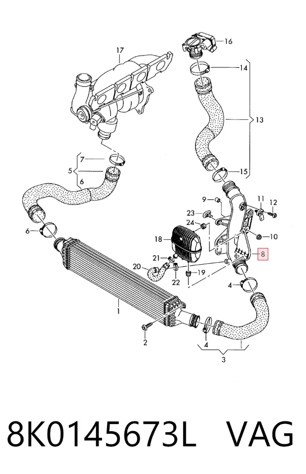 Mangueira (cano derivado) de intercooler 8K0145673L VAG