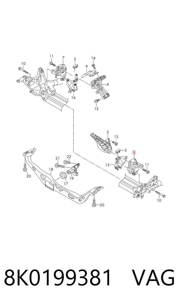 Coxim (suporte) esquerdo de motor 8K0199381 VAG