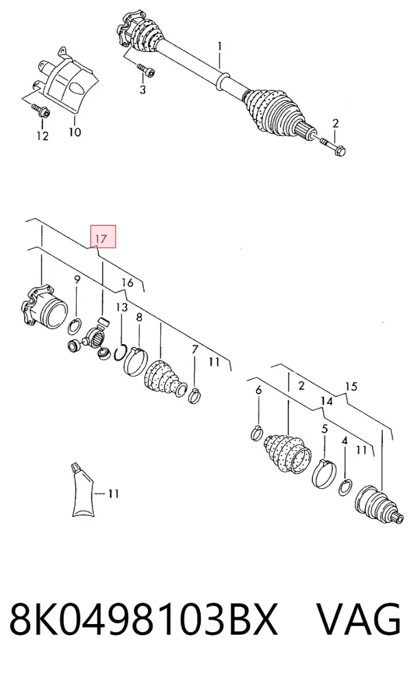 Junta homocinética interna dianteira 8K0498103BX VAG
