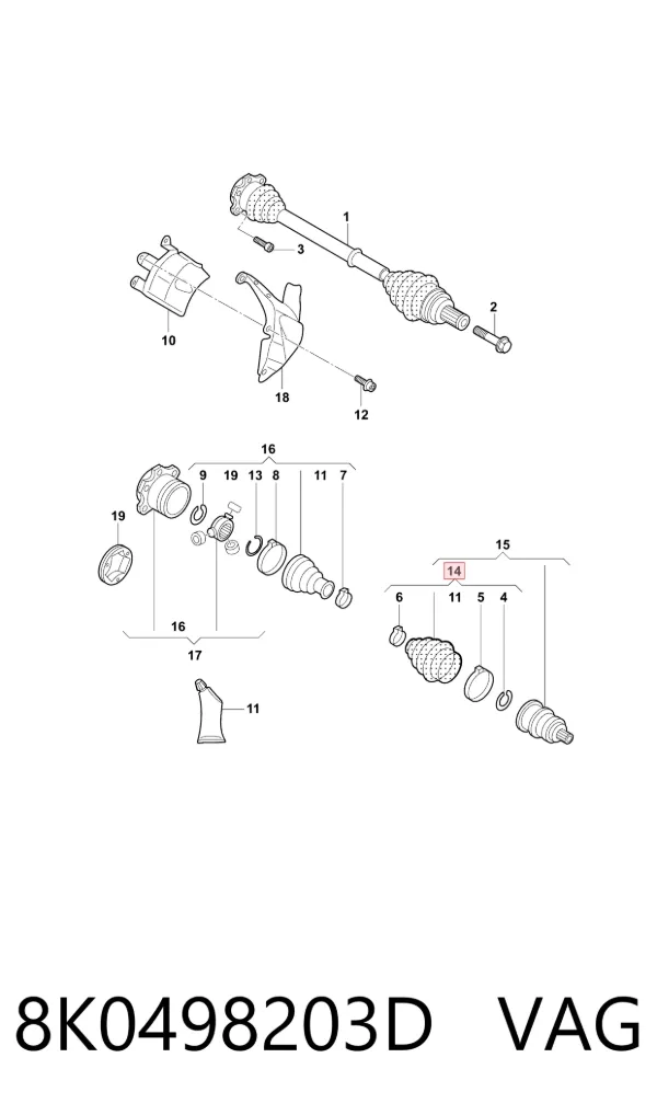 Bota de proteção externa de junta homocinética do semieixo dianteiro 8K0498203D VAG