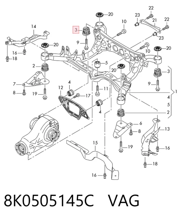 Bloco silencioso de viga traseira (de plataforma veicular) 8K0505145C VAG