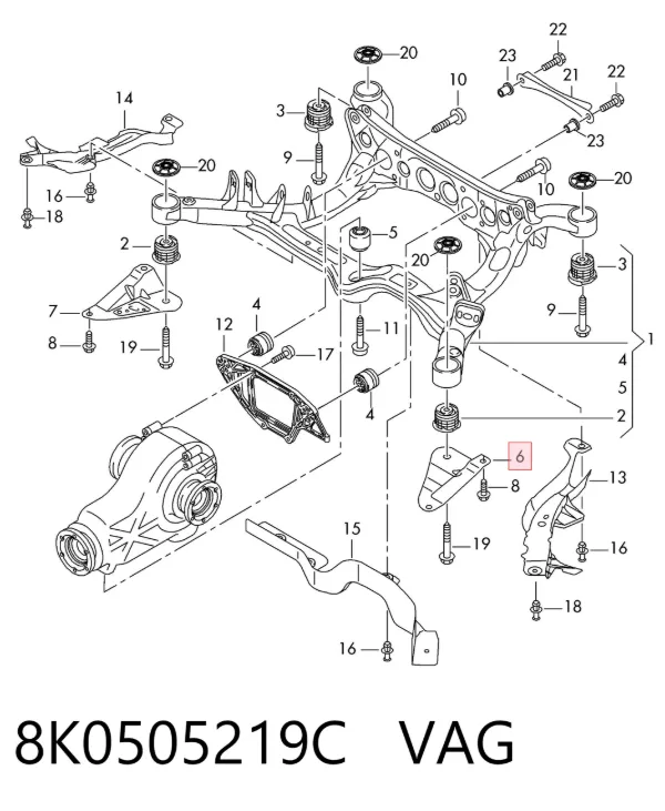 Consola de viga traseira 8K0505219C VAG