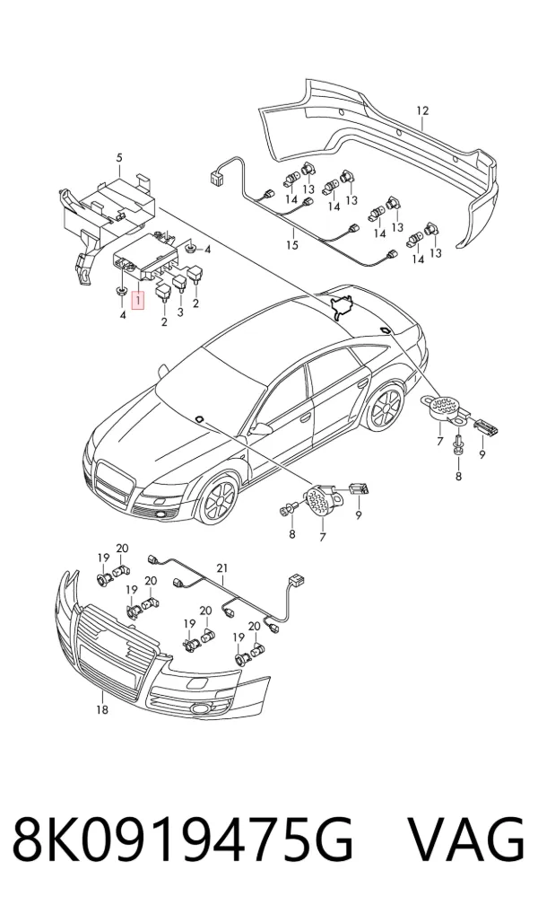 Módulo de direção (Centralina eletrônica) de sensor de estacionamento 8K0919475G VAG