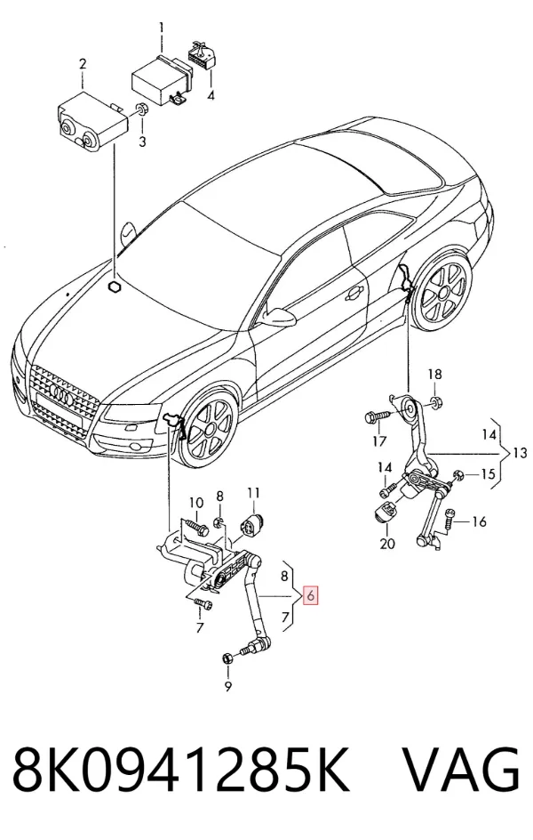 Sensor dianteiro esquerdo do nível de posição de carroçaria 8K0941285K VAG