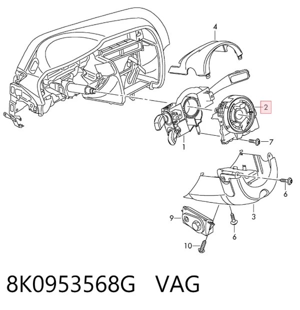 Anel AIRBAG de contato, cabo plano do volante 8K0953568G VAG