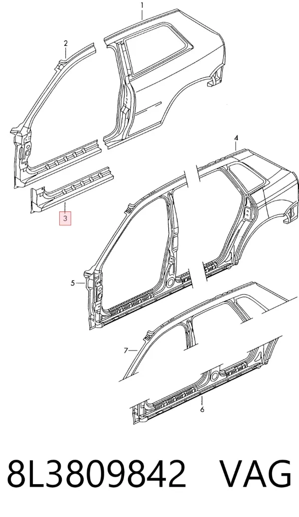 Acesso externo direito 8L3809842 VAG