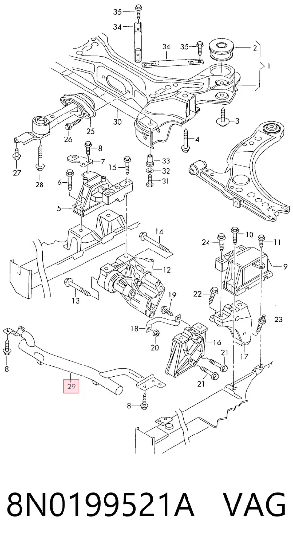 Viga de fixação de motor 8N0199521A VAG