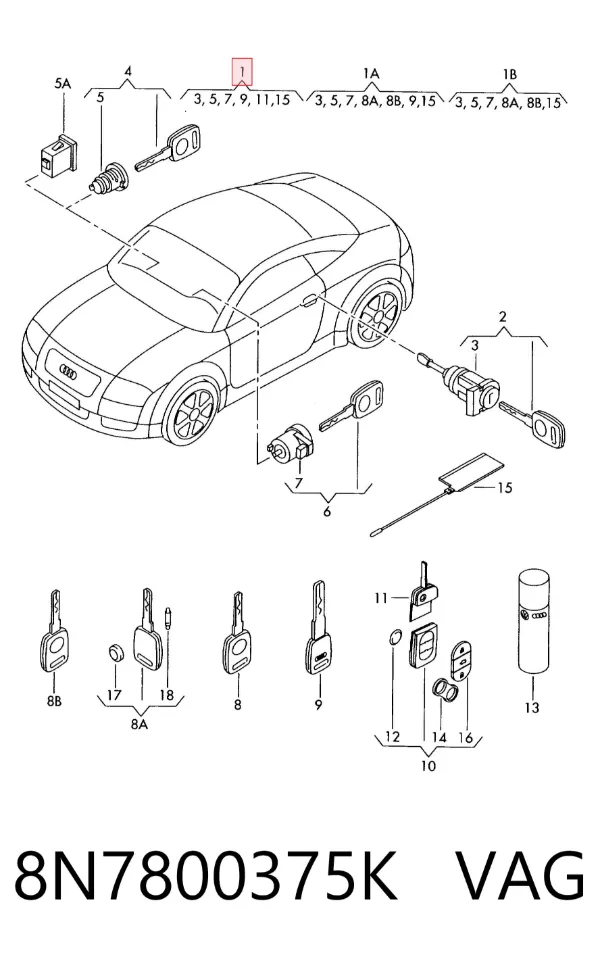 Cilindros de fecho, kit 8N7800375K VAG