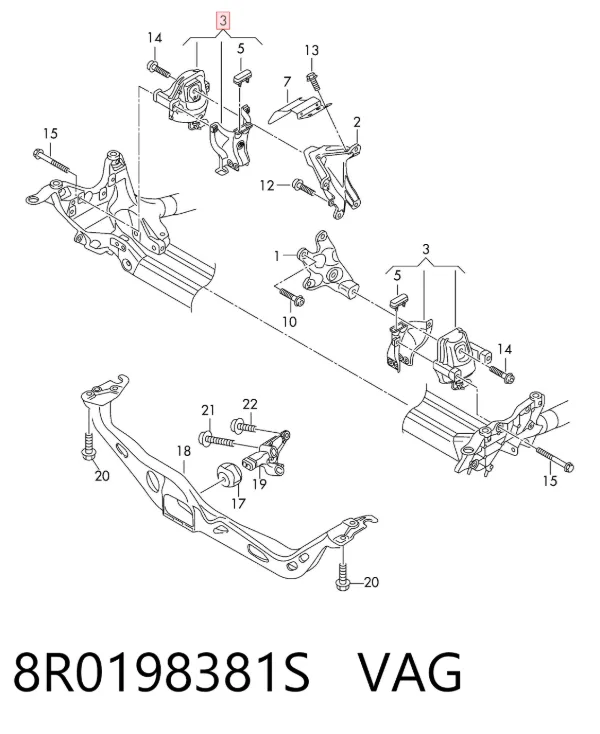 Coxim (suporte) esquerdo/direito de motor 8R0198381S VAG