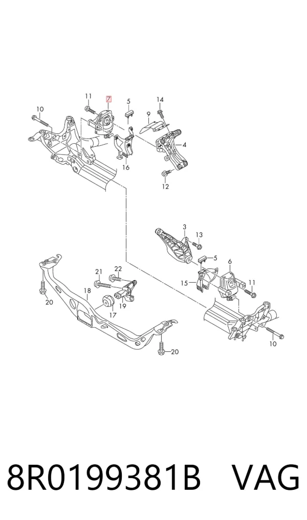 Coxim (suporte) esquerdo de motor 8R0199381B VAG