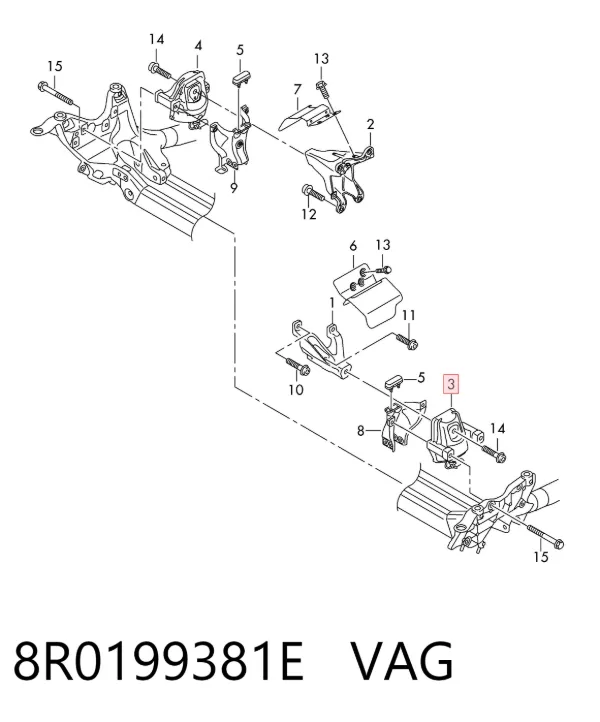 Coxim (suporte) esquerdo de motor 8R0199381E VAG