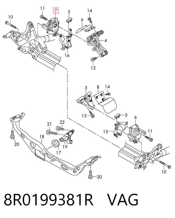 Coxim (suporte) direito de motor 8R0199381R VAG