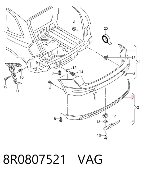 Spoiler do pára-choque dianteiro 8R0807521 VAG