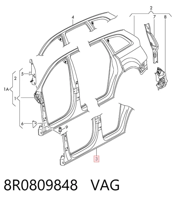 Acesso externo direito 8R0809848 VAG
