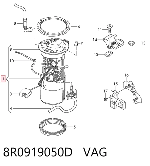 Módulo de bomba de combustível com sensor do nível de combustível 8R0919050D VAG