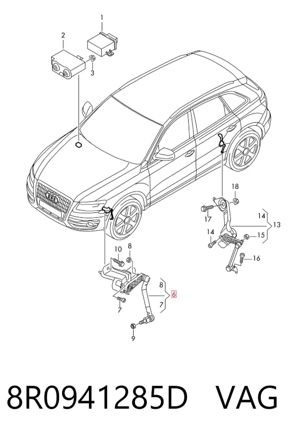 Sensor dianteiro esquerdo do nível de posição de carroçaria 8R0941285D VAG