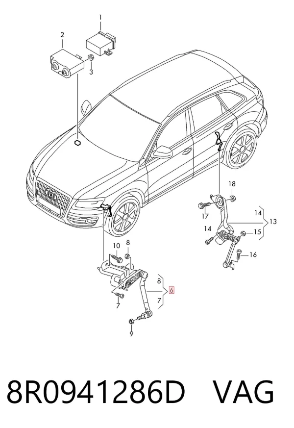 Sensor dianteiro direito do nível de posição de carroçaria 8R0941286D VAG