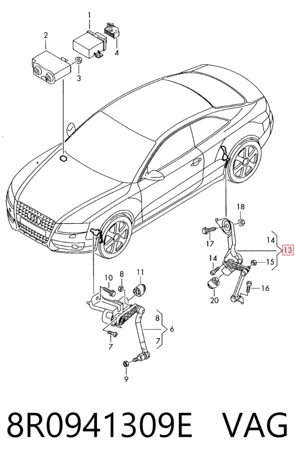 Sensor traseiro esquerdo do nível de posição de carroçaria 8R0941309E VAG