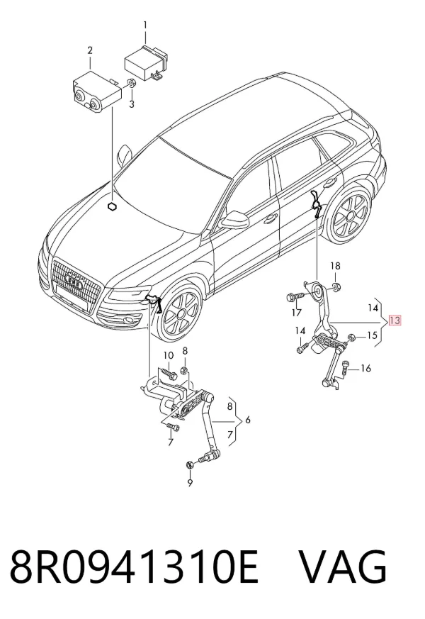 Sensor traseiro direito do nível de posição de carroçaria 8R0941310E VAG