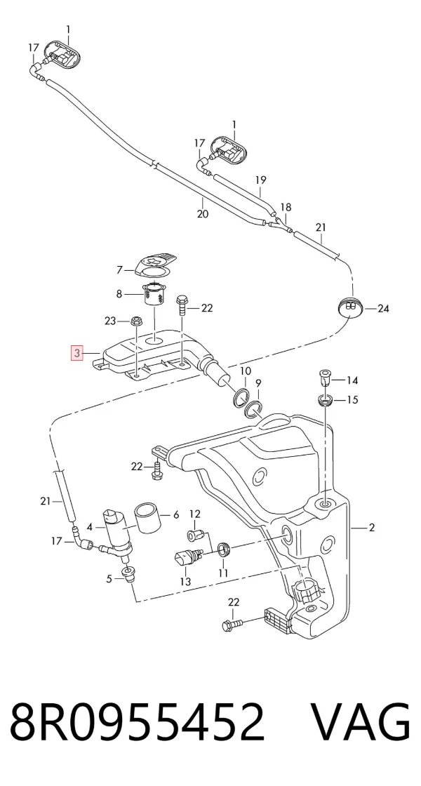 Gargalo do tanque de fluido para lavador 8R0955452 VAG