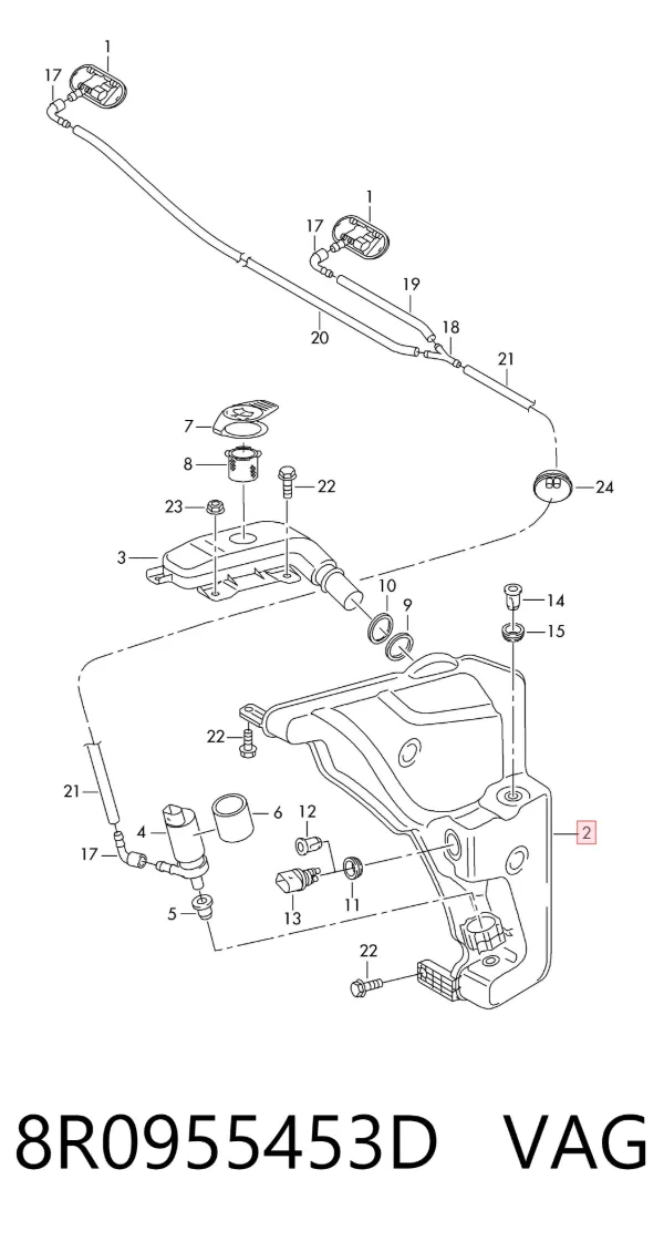 Tanque de fluido para lavador de vidro 8R0955453D VAG