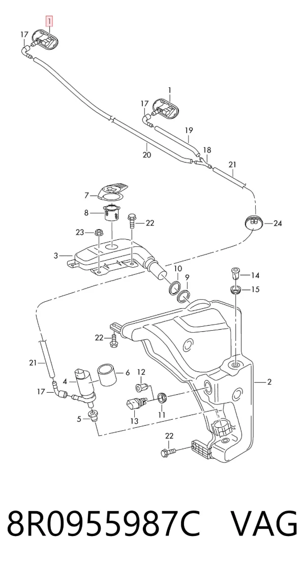 Injetor de fluido para lavador de pára-brisas 8R0955987C VAG