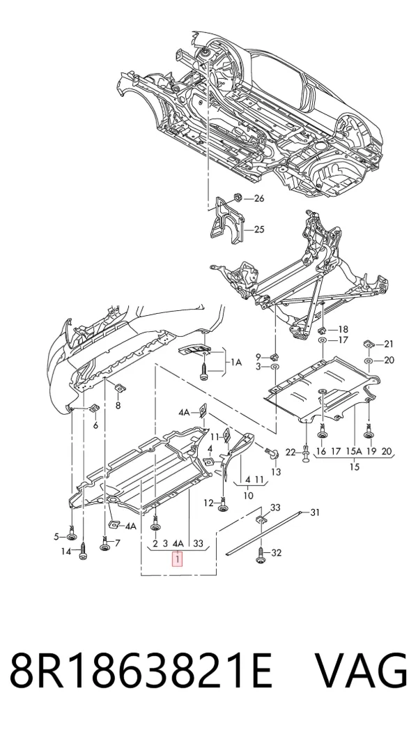 Proteção de motor, de panela (da seção de motor) 8R1863821E VAG