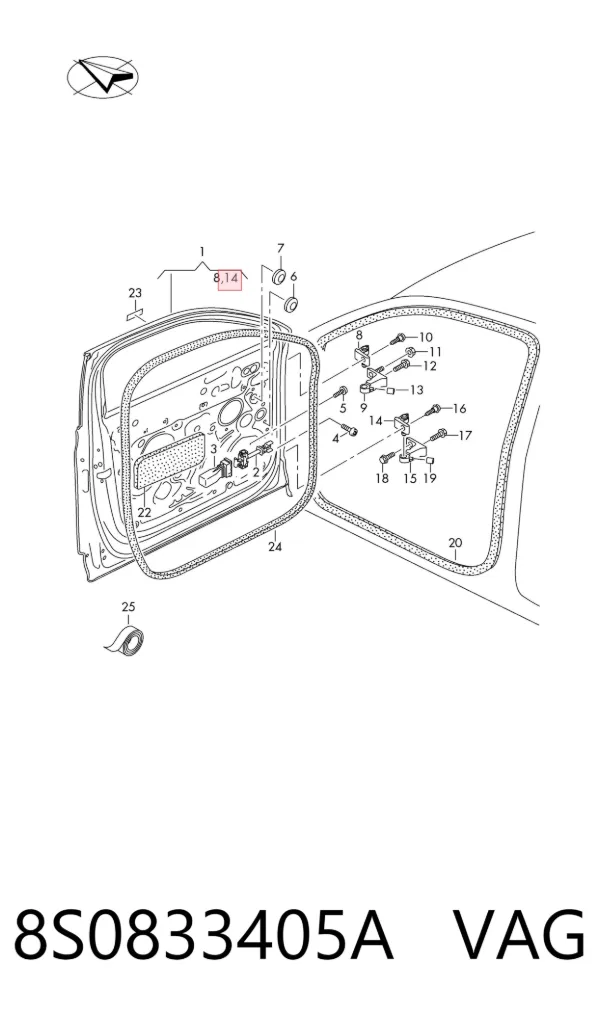 Gozno da porta dianteira esquerda 8S0833405A VAG