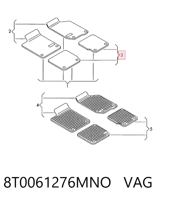 Tapete traseiro, kit de 2 un. 8T0061276MNO VAG