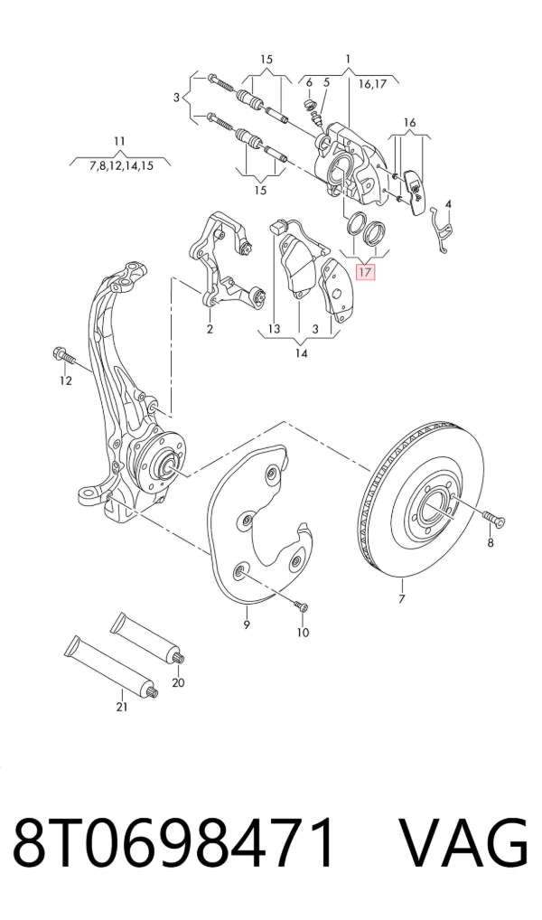 Kit de reparação de suporte do freio dianteiro 8T0698471 VAG