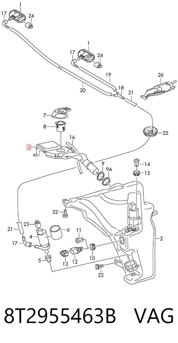 Gargalo do tanque de fluido para lavador 8T2955463B VAG