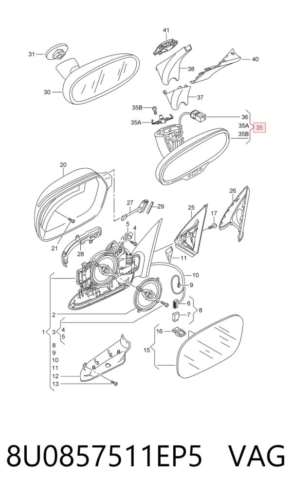 Espelho de salão interno Audi Q3 8UB, 8UG