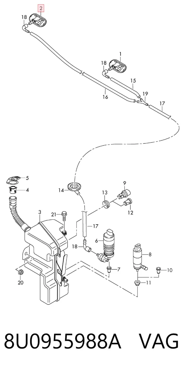 Injetor direito de fluido para lavador de pára-brisas 8U0955988A VAG