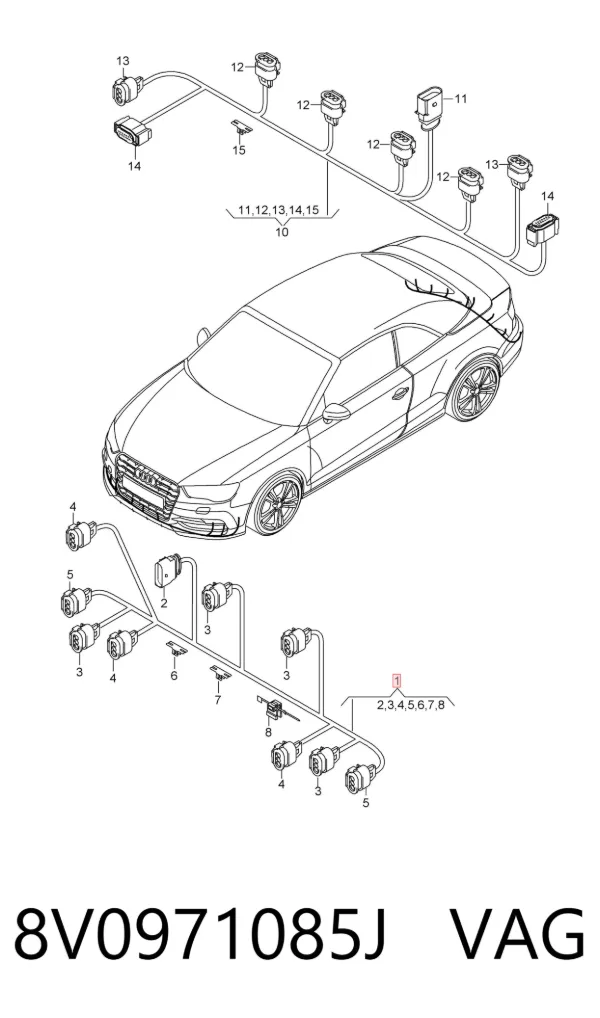 Cabo (fio) de sensor de estacionamento do pára-choque dianteiro 8V0971085J VAG