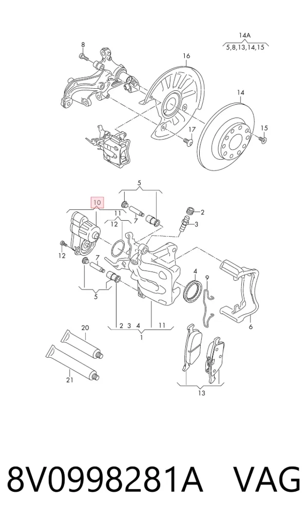 Motor de acionamento do freio de suporte traseiro 8V0998281A VAG