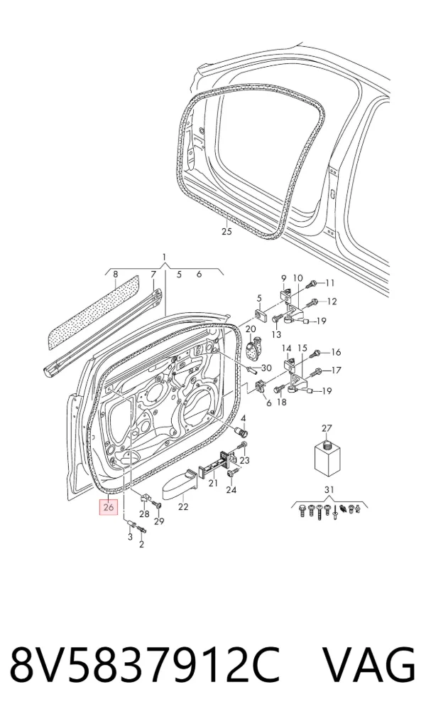 Compactador da porta dianteira direita (na porta) 8V5837912C VAG