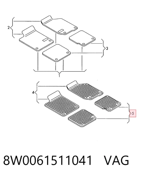 Tapete traseiro, kit de 2 un. 8W0061511041 VAG