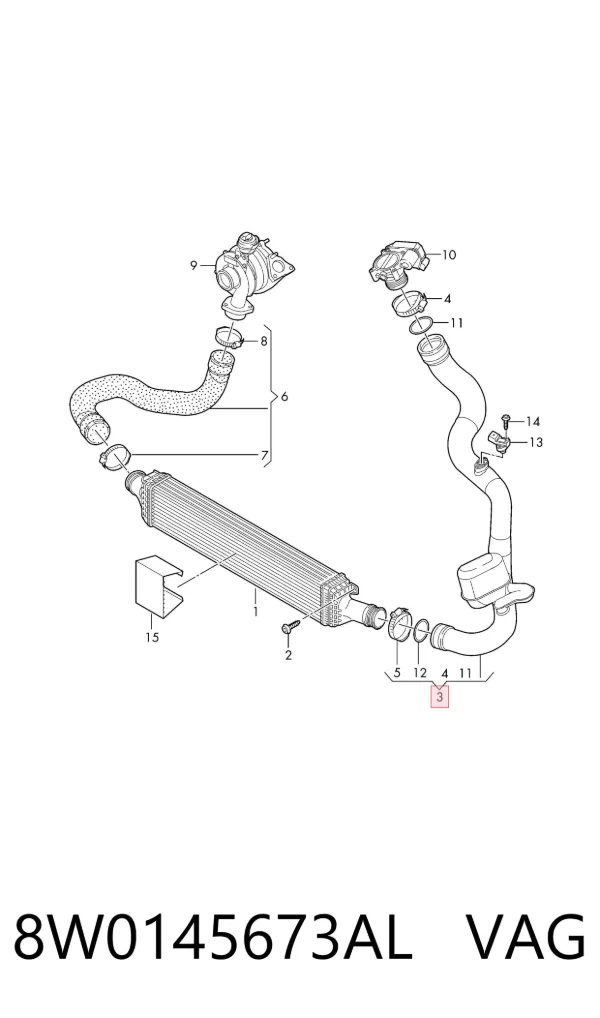 Mangueira (cano derivado) de intercooler 8W0145673AL VAG