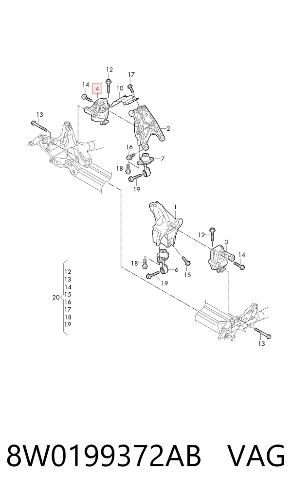 Coxim (suporte) direito de motor 8W0199372AB VAG