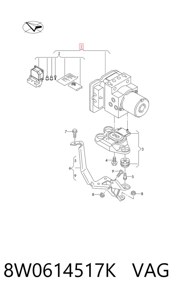 Unidade hidráulico de controlo ABS 8W0614517K VAG