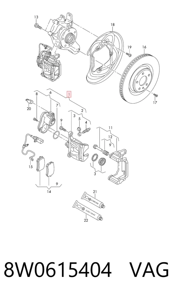 Suporte do freio traseiro direito 8W0615404 VAG