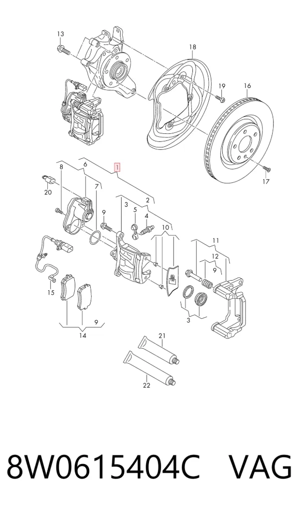 Suporte do freio traseiro direito 8W0615404C VAG