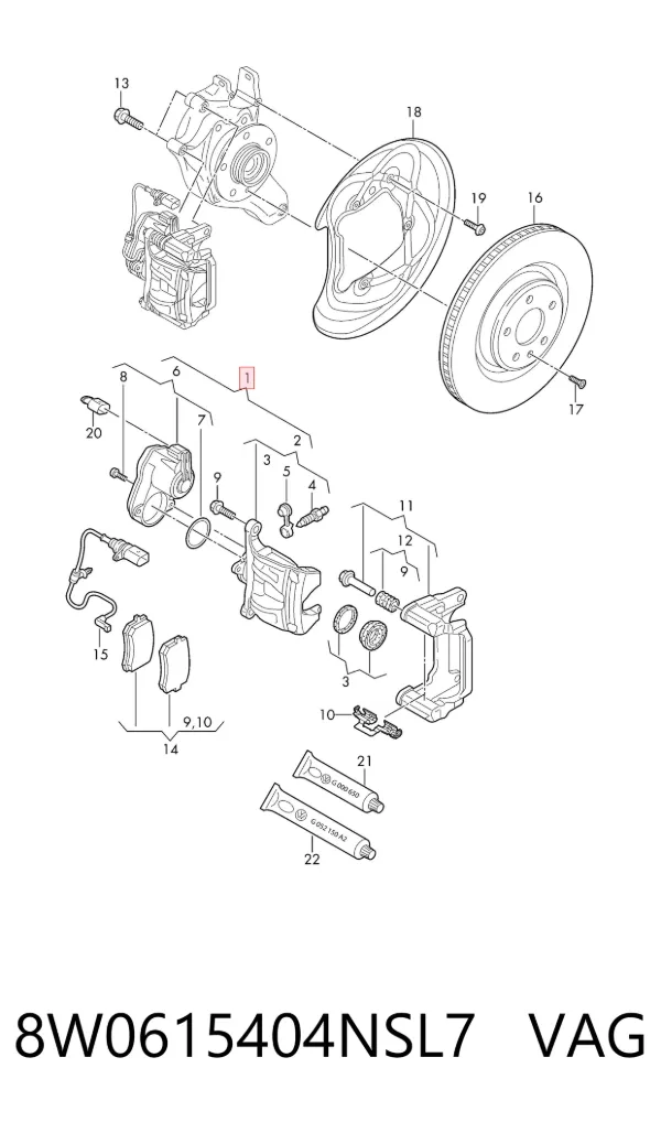 Suporte do freio traseiro direito 8W0615404NSL7 VAG