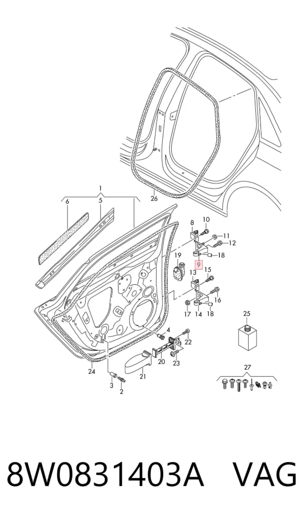 Gozno da porta dianteira esquerda 8W0831403A VAG
