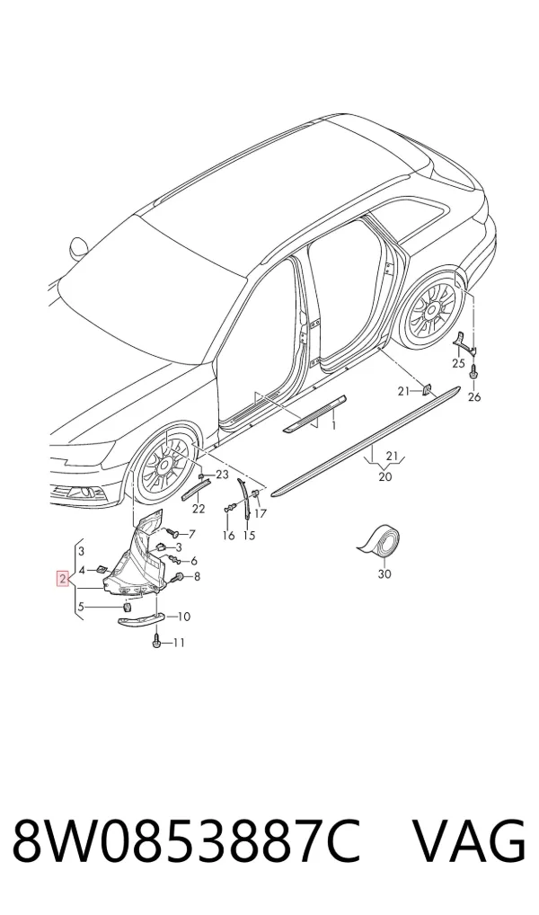 Spoiler esquerdo do pára-choque dianteiro 8W0853887C VAG