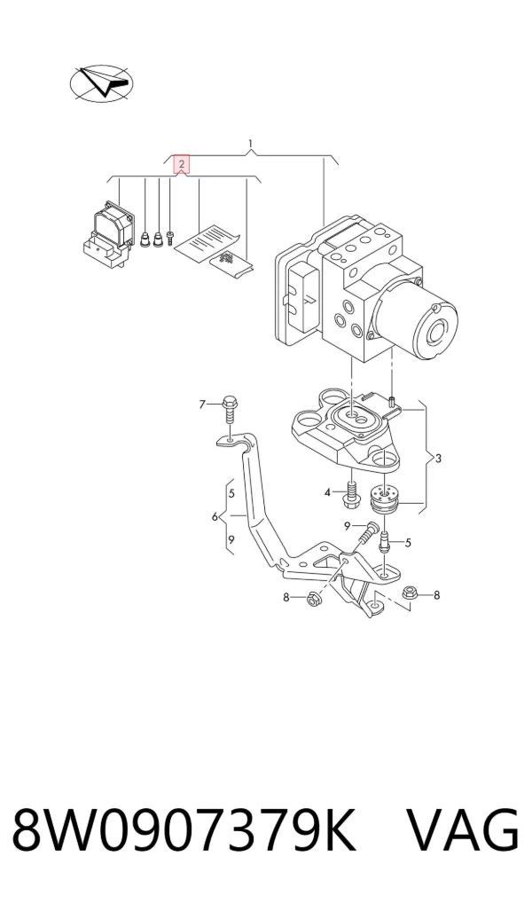 Unidade hidráulico de controlo ABS 8W0907379K VAG