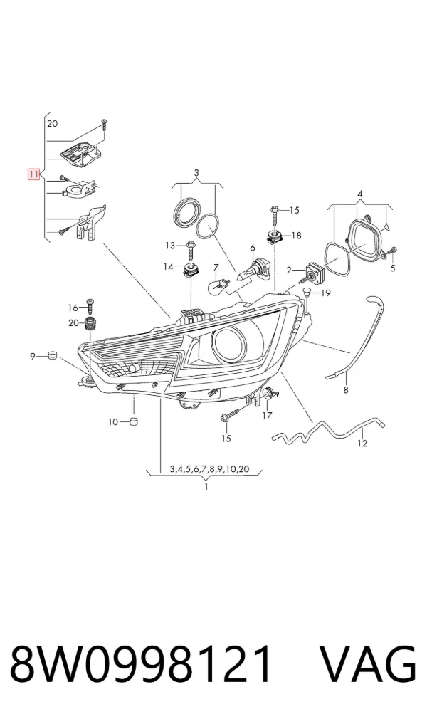 Consola (adaptador) de fixação da luz dianteira esquerda 8W0998121 VAG