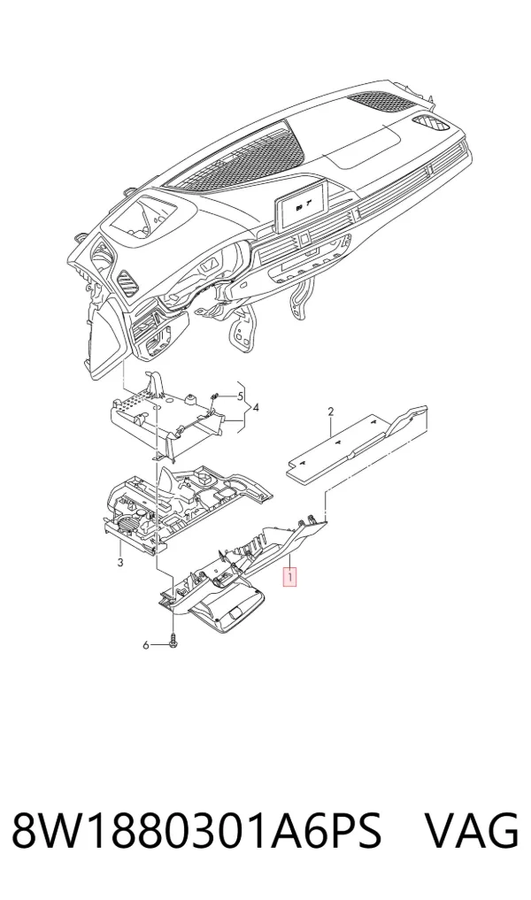 Caixa para porta-luvas (porta-luvas) 8W1880301A6PS VAG